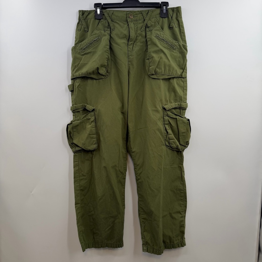 Hot Topic Cargo Pants Womens 11 Olive Green Y2K Wide Leg Grunge Utility